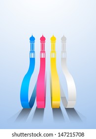 Stylish illustration of mosque on blue background for Muslim community festival Eid Mubarak background.