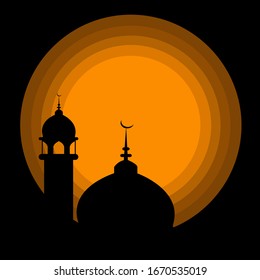 Stilvolle Illustration einer Moschee auf nahtlosem orangefarbenem und schwarzem Hintergrund für den heiligen Monat der muslimischen Gemeinde Ramadan Kareem.