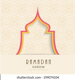 Stylish illustration of a mosque on seamless brown background for holy month of Muslim community Ramadan Kareem.