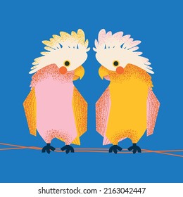 Stylish illustration, print, card with pink parrots. Vector design