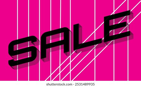 Stylish illustration for sale promotion
on a bright pink background with diagonal white lines.