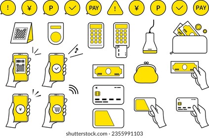 Un elegante conjunto de ilustraciones de pago sin efectivo. Datos vectoriales fáciles de usar.