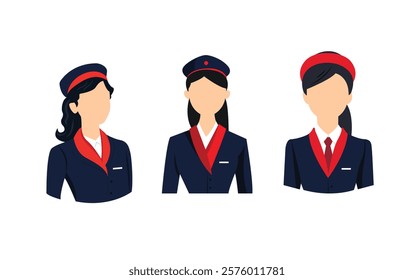 Stylish illustration of three flight attendants in uniform, symbolizing hospitality, aviation services, and professionalism in the airline industry