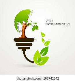 Stylish illustration for World Environment Day with green tree and leaves, concept for save the trees.