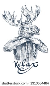 Stylish illustration for your t-shirt and design. Moose removes the necktie slogan relax sketch vector