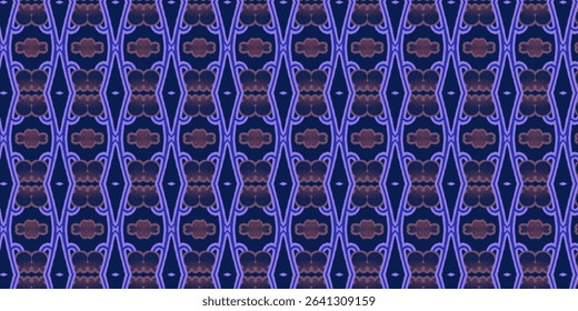 Stylish indigo and violet seamless pattern with modern floral motifs. Suitable for fashion, interiors, and digital design. Indigo, Seamless, Floral, Pattern, Stylish.
