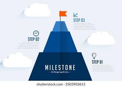 stylish infographic milestone pyramid template with 3 easy step vector