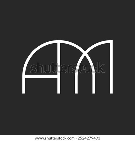 Stylish initials AM letter monogram logo thin lines design minimal style, two letters A and M together for creative identity.