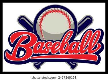 Stylish inscription baseball with ball and bats. Colorful vector template for different designs.