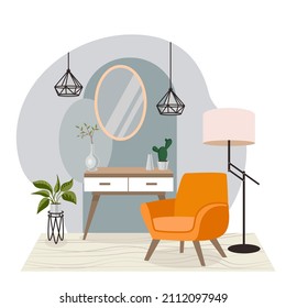 Stylish interior in pastel colors for rest and relaxation. Vector illustration.