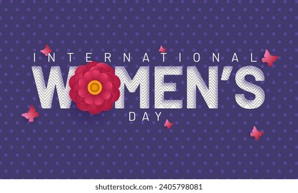 Stylish International Women's Day Typography Text Decorated with Beautiful Flower and Butterflies.