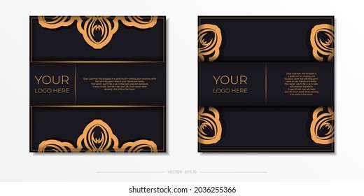 Elegante carta de invitación con motivos griegos. Diseño elegante de postales en color negro con vintage