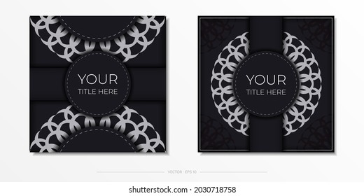 Stylish invitation card with vintage patterns. Stylish card design in black color with luxurious greek