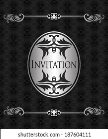 Stylish invitation with a frame. Vintage seamless dark background         