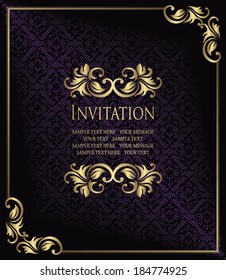 Stylish invitation with a gold frame. Vintage seamless background, striped background                      