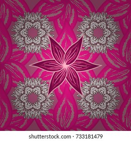 Stylish invitation for valentines day and greeting card concept. Scenic flower pattern on magenta, pink and neutral colors. Top view, soft style. Floral composition, hand painted, delicate template.