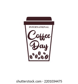 A stylish and inviting logo design for International Coffee Day, featuring coffee beans, steaming cups, and decorative elements. Ideal for cafes, coffee product branding, barista events, and coffee