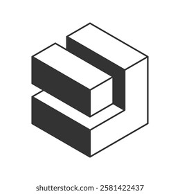 Stylish isometric cube design, perfect for modern technology, architecture, or engineering projects.  Clean lines and grayscale palette create a sophisticated, minimalist aesthetic.