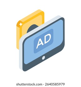 A stylish isometric icon featuring digital ad