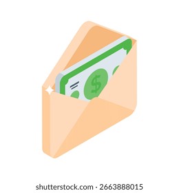 A stylish isometric icon of money envelope payment