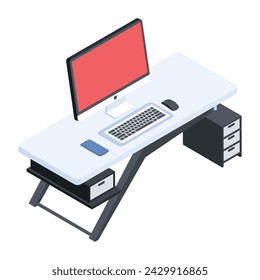 Elegante icono isométrico de una mesa de trabajo
