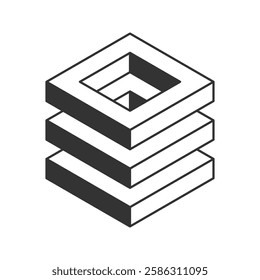 Stylish isometric illustration of stacked squares creating a nested, receding effect.  Perfect for concepts of depth, layers, complexity, or technology.