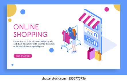 Stylish isometric vector Online Shopping illustration. 