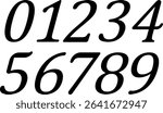 Stylish italic numbers 0 to 9 designed in a classic serif typeface. Perfect for luxury branding, formal invitations, certificates, vintage-style designs, and elegant typographic compositions.