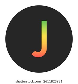 Stylish J Capital letter in gradient hues of green to red inside a solid black circle. Great for modern branding, tech logos, and digital art themes.