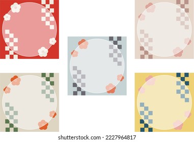Stylish Japanese Pattern Background Ume Flower and Checkered Pattern for Instagram Material Set