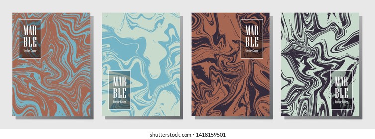 Stylish journal layouts set. Backdrop for binder template, corporate flyers. Annual report cover glitch layouts set. Flyer, book, report, journal, brown blue binder vectors, title place.