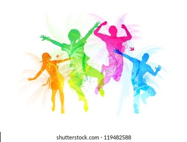 Stylish Jumping People - vector illustration