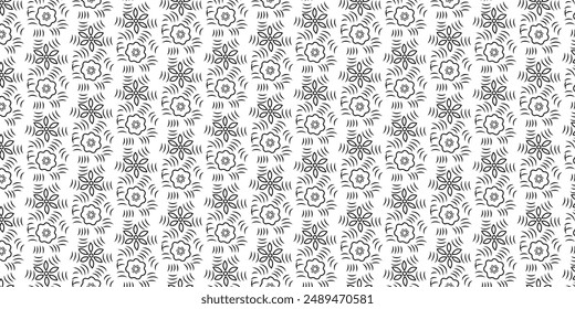 Stylish Kalamkari Floral Pattern Design -  Geometric Black and White Pattern