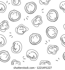 Stylish kitchen seamless pattern with dumplings on white background