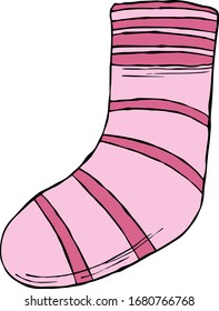 Stylish knitted sock. Cartoon color vector illustration.