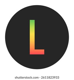Stylish L Capital letter in gradient hues of green to red inside a solid black circle. Great for modern branding, tech logos, and digital art themes.