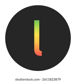 Stylish l Lowercase letter in gradient hues of green to red inside a solid black circle. Great for modern branding, tech logos, and digital art themes.