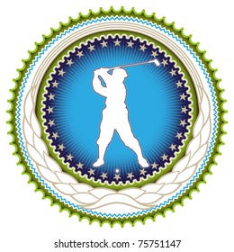 Stylish label with golf player silhouette. Vector illustration.