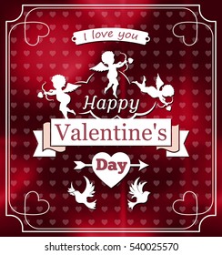 Stylish labels for Valentine's day, birds, Cupid, vector illustration
