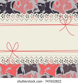 Stylish lace frame can be used for wedding invitations, anniversary cards, covers and more creative designs. Cute background with white space to put your own text message.