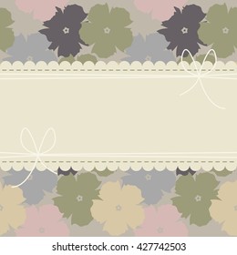 Stylish lace frame with cute decorative flowers and bows can be used for greeting cards, wedding invitations and more creative designs.
