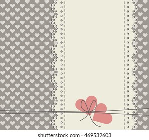 Stylish lace frame isolated on cute background with hearts can be used for wedding invitation, greeting card , baby shower and more designs.