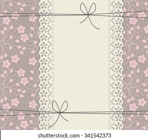Stylish lace frame with little flowers and leaves. Vector background can be used for wedding invitation, greeting card, baby shower card and more designs.