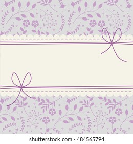 Stylish lace frame with purple plants, flowers and bows can be used for wedding invitations, greeting cards , baby shower and more creative designs.