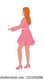 Stylish lady in pink dress semi flat color vector character. Editable figure. Full body person on white. Party guest raises toast simple cartoon style illustration for web graphic design and animation