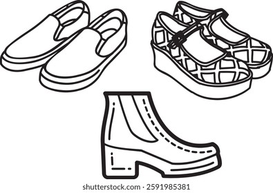 Stylish Lady Shoes Vector and Line Art combo 