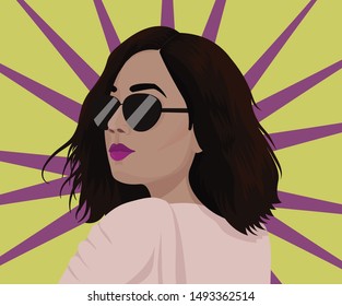 Stylish Lady with Sunglasses Portrait vector illustration
