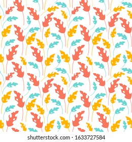 Stylish leaves seamless pattern on a white background. Vector flat style illustration.