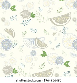 Stylish lemon with leaves seamless pattern background vector include swatches