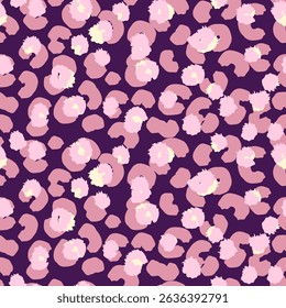 Stylish leopard inspired seamless pattern with pink spots,  organic shapes on a burgundy background. Abstract creative print for fashion design, modern decor, and artistic branding projects.